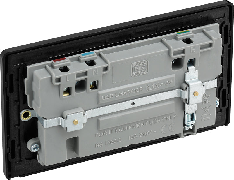 BG Evolve PCDMB22U3B 13A Double Switched Power Socket + 2xUSB(3.1A) - Matt Black (Black) - westbasedirect.com