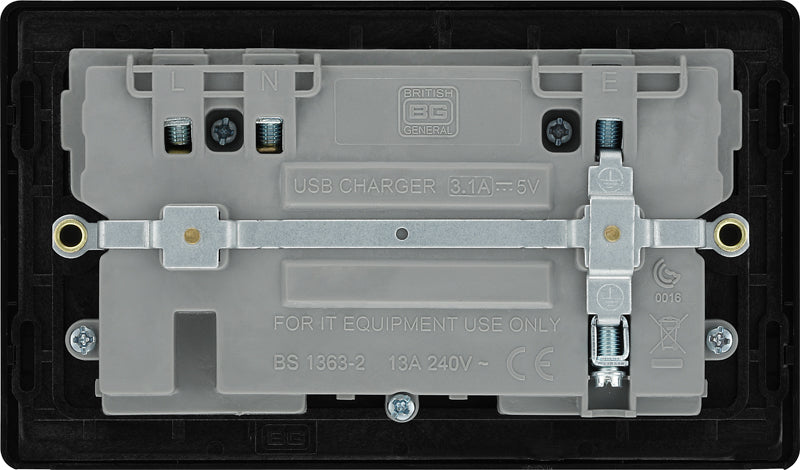 BG Evolve PCDMB22U3B 13A Double Switched Power Socket + 2xUSB(3.1A) - Matt Black (Black) - westbasedirect.com
