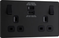 BG Evolve PCDMB22UAC30B 13A Double Switched Power Socket + USB C 30W + USB A(3.1A) - Matt Black (Black)