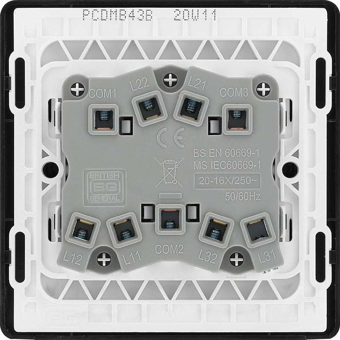 BG Evolve PCDMB43B 20A 16AX 2 Way Triple Light Switch - Matt Black (Black) - westbasedirect.com
