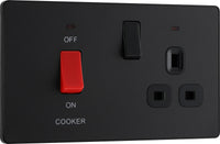 BG Evolve PCDMB70B 45A Cooker Control Socket, Double Pole Switch with LED Power Indicator - Matt Black (Black)