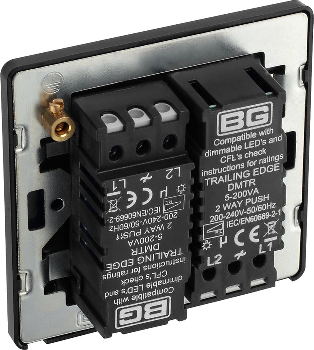 BG Evolve PCDMB82B 2-Way Trailing Edge LED 200W Double Dimmer Switch Push On/Off - Matt Black (Black) - westbasedirect.com