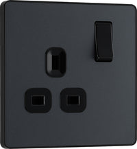 BG Evolve PCDMG21B 13A Single Switched Power Socket - Matt Grey (Black)