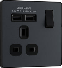BG Evolve PCDMG21U2B 13A Single Switched Power Socket + 2xUSB(2.1A) - Matt Grey (Black)