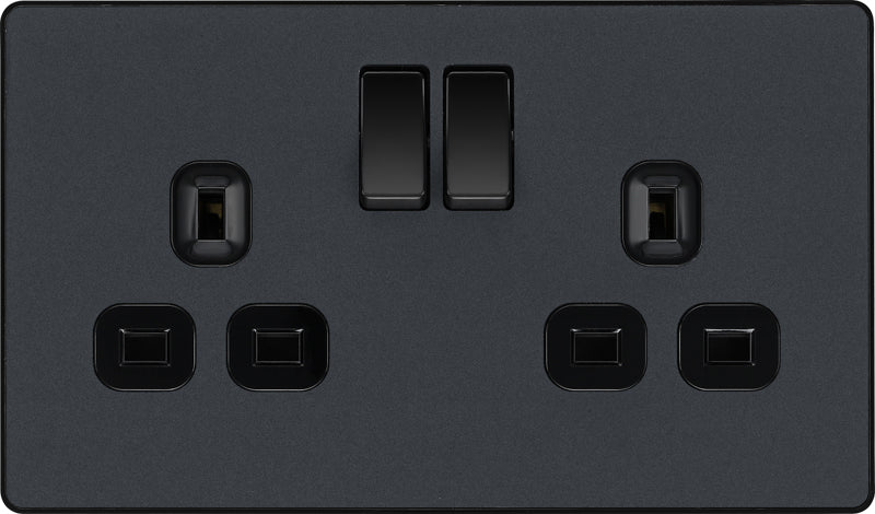 BG Evolve PCDMG22B 13A Double Switched Power Socket - Matt Grey (Black) (5 Pack) - westbasedirect.com