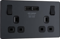 BG Evolve PCDMG22U3Bx5 13A Double Switched Power Socket + 2xUSB(3.1A) - Matt Grey (Black) (5 Pack)