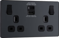 BG Evolve PCDMG22UAC30B 13A Double Switched Power Socket + USB C 30W + USB A(3.1A) - Matt Grey (Black)