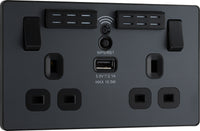 BG Evolve PCDMG22UWRB 13A Double Switched Power Socket + WiFi Extender + 1xUSB(2.1A) - Matt Grey (Black)