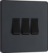 BG Evolve PCDMG43B 20A 16AX 2 Way Triple Light Switch - Matt Grey (Black) - westbasedirect.com