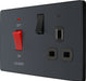 BG Evolve PCDMG70B 45A Cooker Control Socket, Double Pole Switch with LED Power Indicator - Matt Grey (Black) - westbasedirect.com