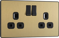 BG Evolve PCDSB22B 13A Double Switched Power Socket - Satin Brass (Black)