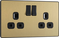 BG Evolve PCDSB22Bx5 13A Double Switched Power Socket - Satin Brass (Black) (5 Pack)