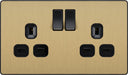 BG Evolve PCDSB22B 13A Double Switched Power Socket - Satin Brass (Black) (5 Pack) - westbasedirect.com