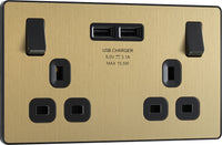 BG Evolve PCDSB22U3B 13A Double Switched Power Socket + 2xUSB(3.1A) - Satin Brass (Black)