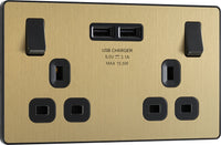 BG Evolve PCDSB22U3Bx5 13A Double Switched Power Socket + 2xUSB(3.1A) - Satin Brass (Black) (5 Pack)