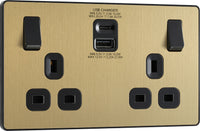 BG Evolve PCDSB22UAC30B 13A Double Switched Power Socket + USB C 30W + USB A(3.1A) - Satin Brass (Black)