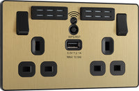 BG Evolve PCDSB22UWRB 13A Double Switched Power Socket + WiFi Extender + 1xUSB(2.1A) - Satin Brass (Black)
