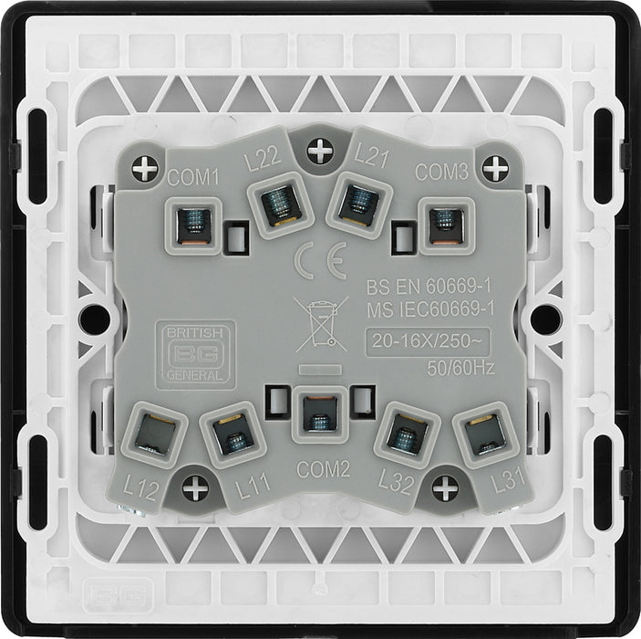 BG Evolve PCDSB43B 20A 16AX 2 Way Triple Light Switch - Satin Brass (Black) - westbasedirect.com
