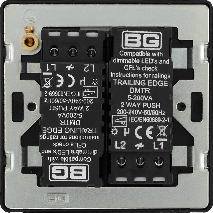 BG Evolve PCDSB82B 2-Way Trailing Edge LED 200W Double Dimmer Switch Push On/Off - Satin Brass (Black) - westbasedirect.com