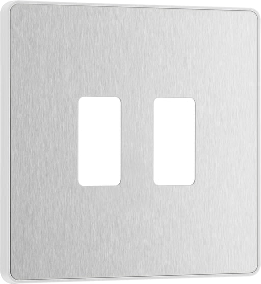 BG Evolve RPCDBS2W 2G Grid Front Plate - Brushed Steel (White) - westbasedirect.com