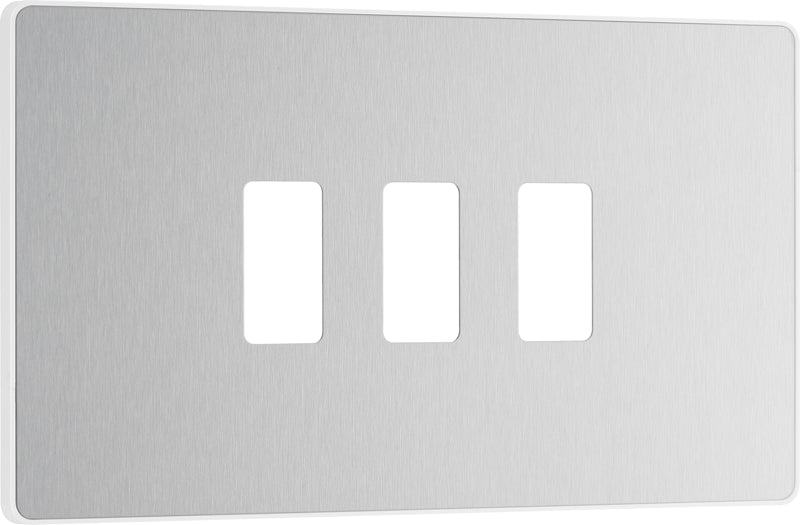BG Evolve RPCDBS3W 3G Grid Front Plate - Brushed Steel (White) - westbasedirect.com