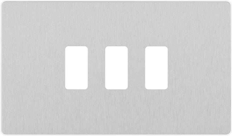 BG Evolve RPCDBS3W 3G Grid Front Plate - Brushed Steel (White) - westbasedirect.com
