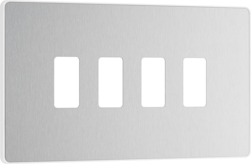 BG Evolve RPCDBS4W 4G Grid Front Plate - Brushed Steel (White) - westbasedirect.com