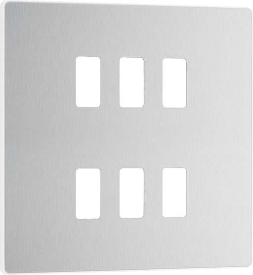 BG Evolve RPCDBS6W 6G Grid Front Plate - Brushed Steel (White) - westbasedirect.com