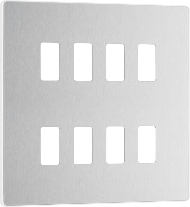 BG Evolve RPCDBS8W 8G Grid Front Plate - Brushed Steel (White) - westbasedirect.com