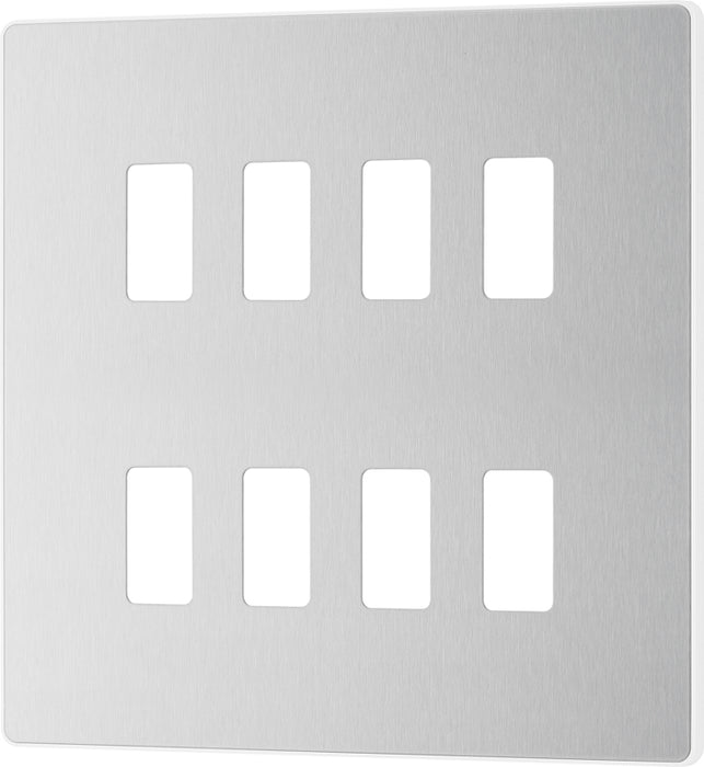 BG Evolve RPCDBS8W 8G Grid Front Plate - Brushed Steel (White) - westbasedirect.com