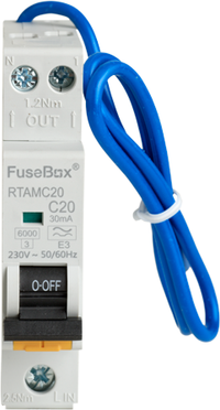 FuseBox RTAMC20 20A Double Pole C Curve 6kA 30mA Type A Mini RCBO