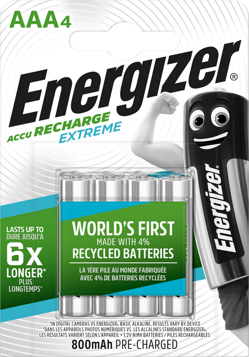 Energizer E300849400 Rech. Extreme AAA 800mAh | 4 Pack - westbasedirect.com