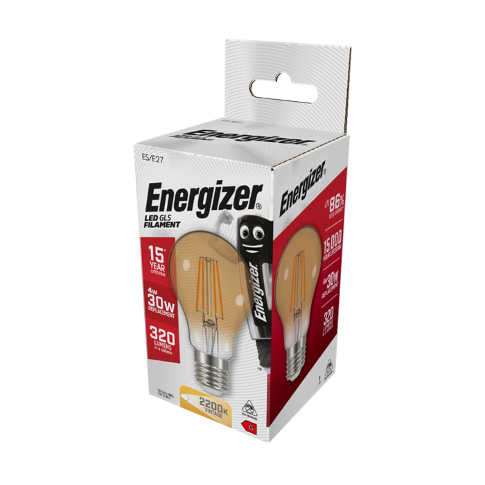 Energizer 4W 320lm E27 ES GLS Filament Gold LED Bulb Warm White 2200K - westbasedirect.com