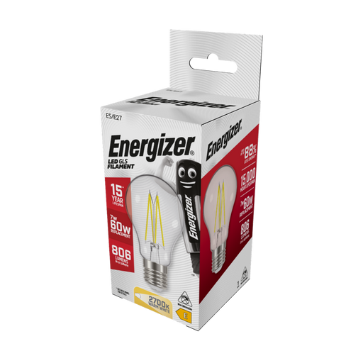 Energizer 6.7W 806lm E27 ES GLS Filament LED Bulb Warm White 2700K - westbasedirect.com