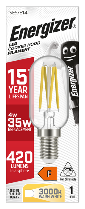 Energizer 3.8W 420lm E14 SES Filament Cookerhood LED Bulb Warm White 3000K - westbasedirect.com