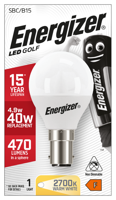 Energizer 5.2W 470lm B15 SBC Golf LED Bulb Opal Warm White 2700K - westbasedirect.com