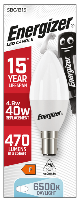 Energizer 5.2W 470lm B15 SBC Candle LED Bulb Opal Daylight 6500K - westbasedirect.com