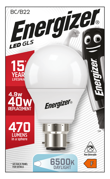 Energizer 5.5W 470lm B22 BC GLS LED Bulb Opal Daylight 6500K - westbasedirect.com
