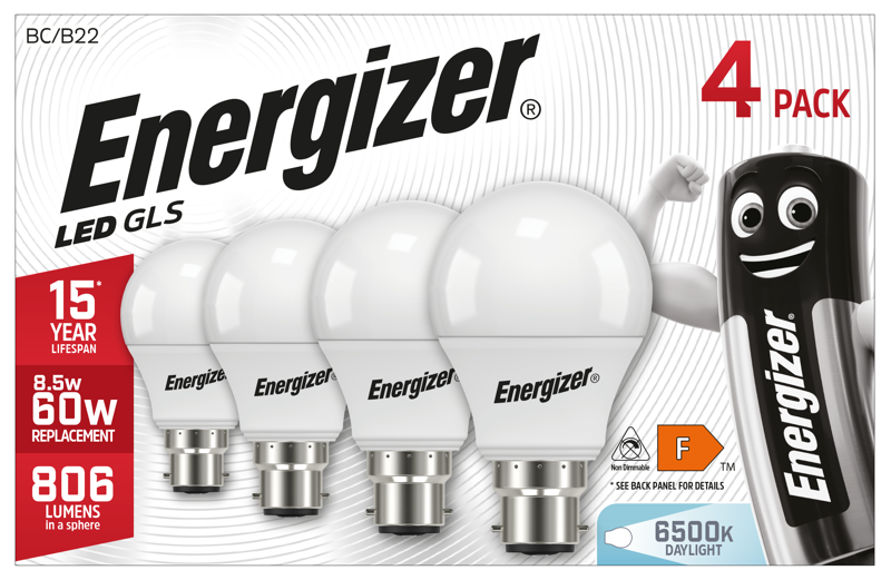 Energizer 8.2W 806lm B22 BC GLS LED Bulb Opal Daylight 6500K (4 Pack) - westbasedirect.com