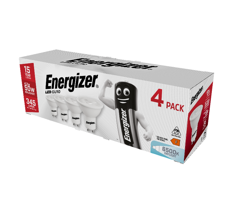 Energizer 4.2W 345lm GU10 LED Bulb Daylight 6500K (4 Pack) - westbasedirect.com