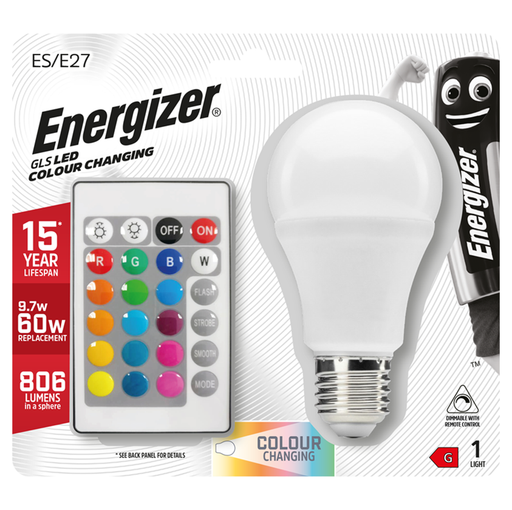 Energizer S14542 9W 806lm E27 ES GLS Colour Changing with Remote Control - westbasedirect.com