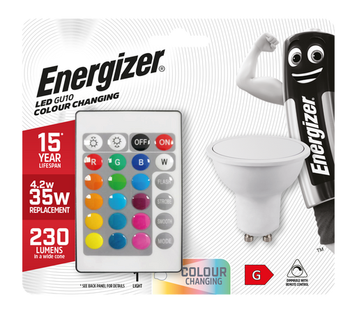 Energizer S14544 4.5W 250lm LED GU10 Colour Changing with Remote Control - westbasedirect.com