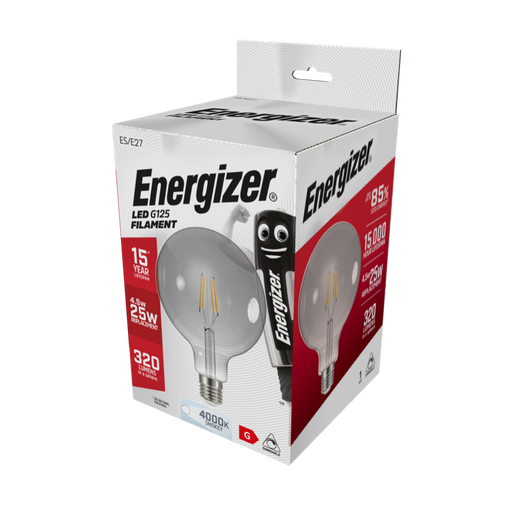 Energizer 4.5W 320lm E27 ES G125 Filament Smokey LED Bulb Cool White 4000K Dimmable - westbasedirect.com