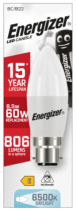 Energizer 7.3W 806lm B22 BC Candle LED Bulb Opal Daylight 6500K - westbasedirect.com