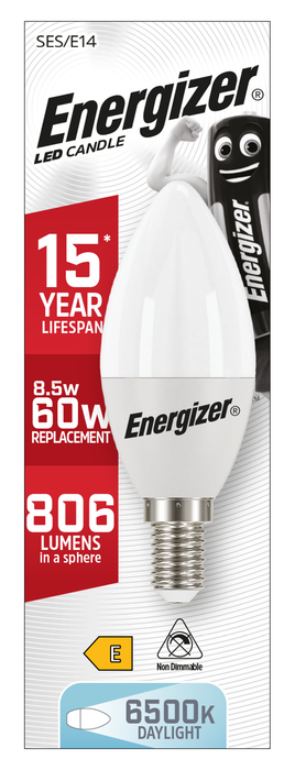 Energizer 7.3W 806lm E14 SES Candle LED Bulb Opal Daylight 6500K - westbasedirect.com