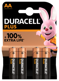Duracell +100% Plus Power AA LR6 MN1500 Alkaline Batteries | 4 Pack