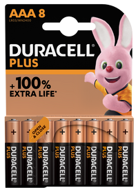 Duracell +100% Plus Power AAA LR03 MN2400 Alkaline Batteries | 8 Pack