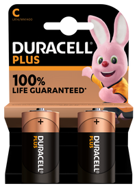 Duracell +100% Plus Power C LR14 MN1400 Alkaline Batteries | 2 Pack
