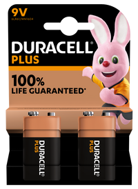 Duracell +100% Plus Power 9V PP3 6LR61 MN1604 Alkaline Batteries | 2 Pack