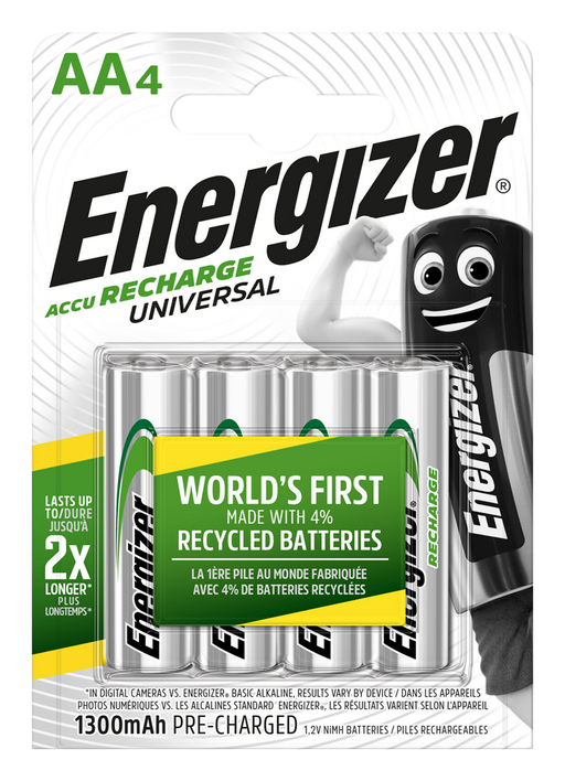 Energizer E301376001 Rech. Universal AA 1300mAh | 4 Pack - westbasedirect.com